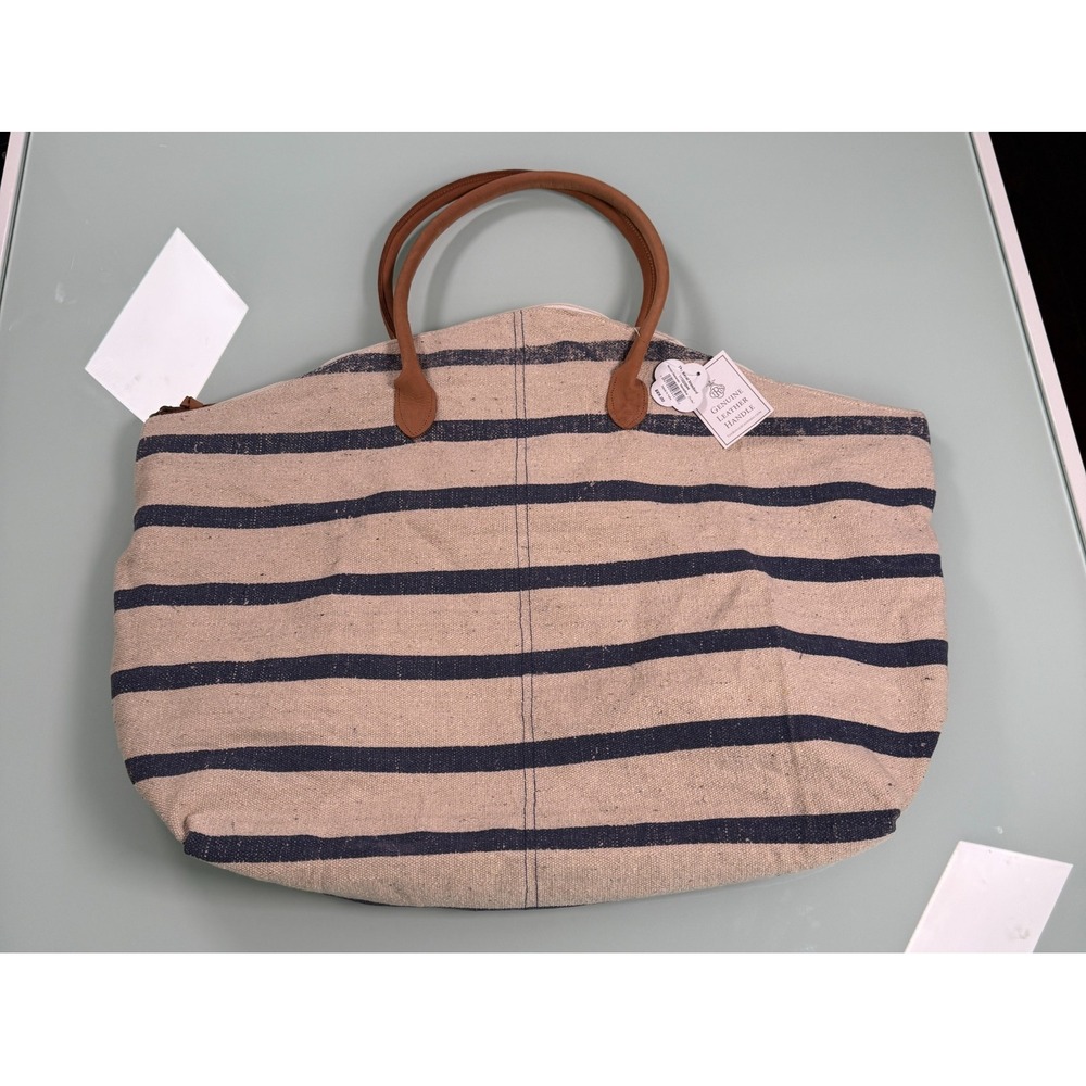 The Royal Standard Morrison Weekender Tote Bag XL Natural/Blue Leather Handled